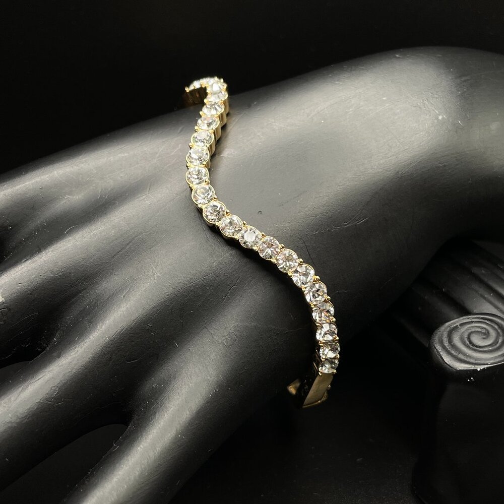 Vintage BUTLER Rhinestone Clamp Bracelet Gold Tone 5th Ave Signed Bling Designer
